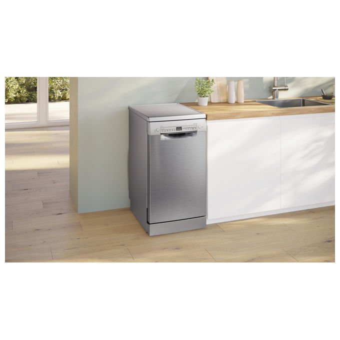 Bosch lavastoviglie a libera installazione 45 cm, SPS2HKI55E, acciaio anti-impronte, classe D, Home Connect, cestello regolabile