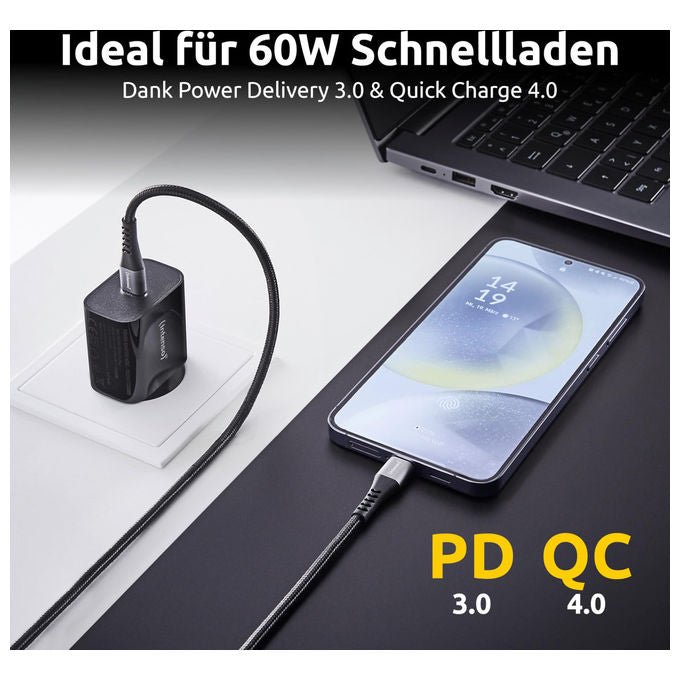 Intenso cavo USB-C a USB-C C315C, 60 W Power Delivery, ricarica rapida, 1,5 m, nylon intrecciato, nero
