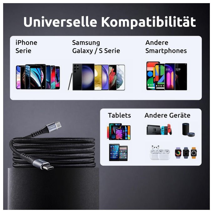 Intenso cavo USB-C a USB-C C315C, 60 W Power Delivery, ricarica rapida, 1,5 m, nylon intrecciato, nero