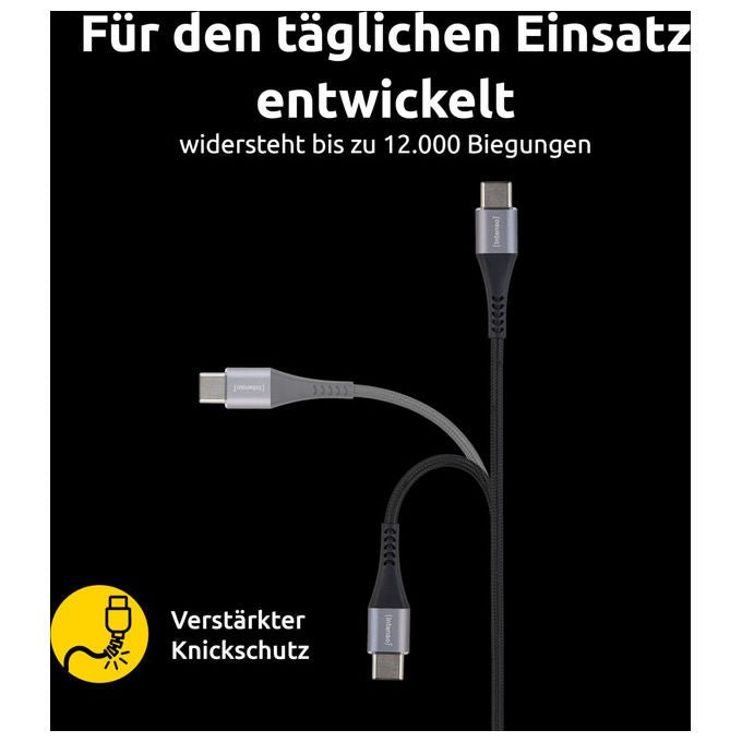 Intenso cavo USB-C a USB-C C315C, 60 W Power Delivery, ricarica rapida, 1,5 m, nylon intrecciato, nero