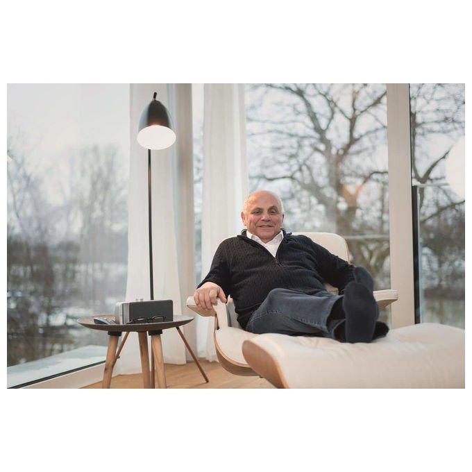 Faller Oskar amplificatore vocale per tv, wireless, ingresso ottico e aux, uscita cuffie, batteria 16h, grigio alluminio