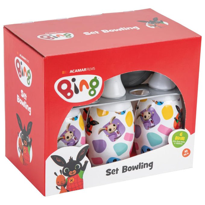 Ods set bowling Bing, 6 birilli 20 cm e 2 palle, portabirilli incluso, giocattolo per bambini, prima infanzia