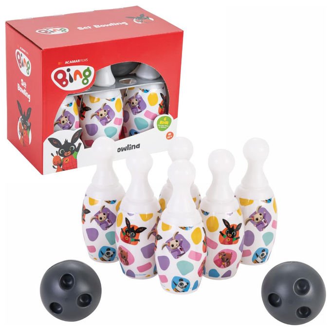 Ods set bowling Bing, 6 birilli 20 cm e 2 palle, portabirilli incluso, giocattolo per bambini, prima infanzia