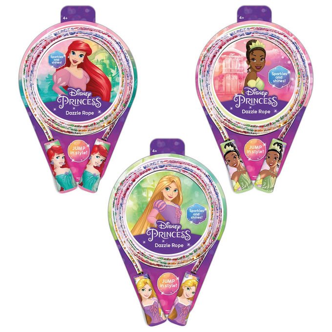 John corda da salto Disney Princess con glitter, Rapunzel e Ariel, 2 metri, per bambine, colori assortiti