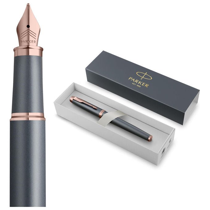 Parker IM Ardesia penna stilografica, punta fine, inchiostro blu, corpo in metallo, confezione regalo
