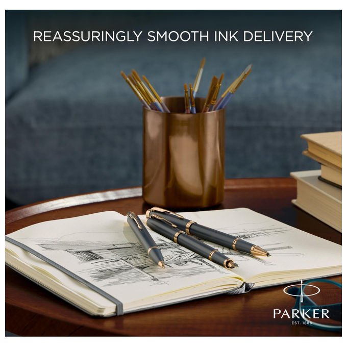 Parker IM Ardesia penna stilografica, punta fine, inchiostro blu, corpo in metallo, confezione regalo