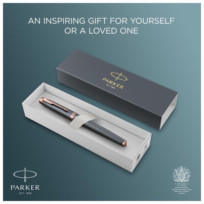 Parker IM penna roller, finitura ardesia, punta conica, inchiostro blu, cappuccio a pressione, confezione regalo
