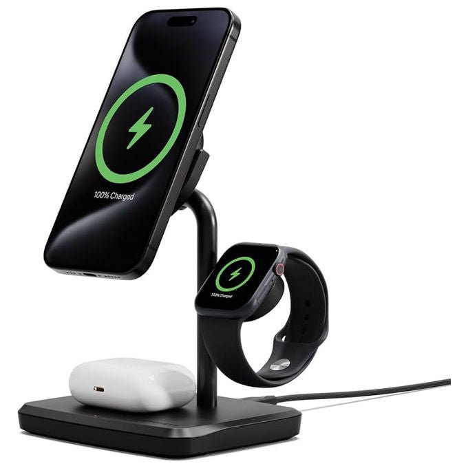 Cygnett caricabatterie wireless magnetico pieghevole Qi2, 15W, supporto regolabile 70°, compatibile MagSafe, iPhone e Android, nero