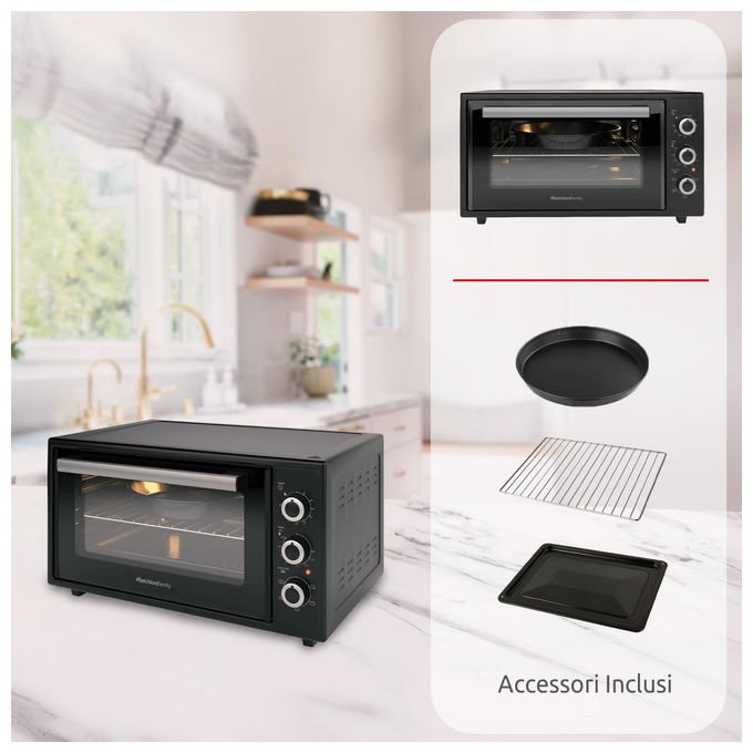Melchioni forno elettrico ventilato Ardente 45, 45 litri, 300°C, 1634W, timer 90 minuti, nero