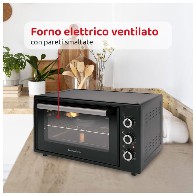 Melchioni forno elettrico ventilato Ardente 45, 45 litri, 300°C, 1634W, timer 90 minuti, nero