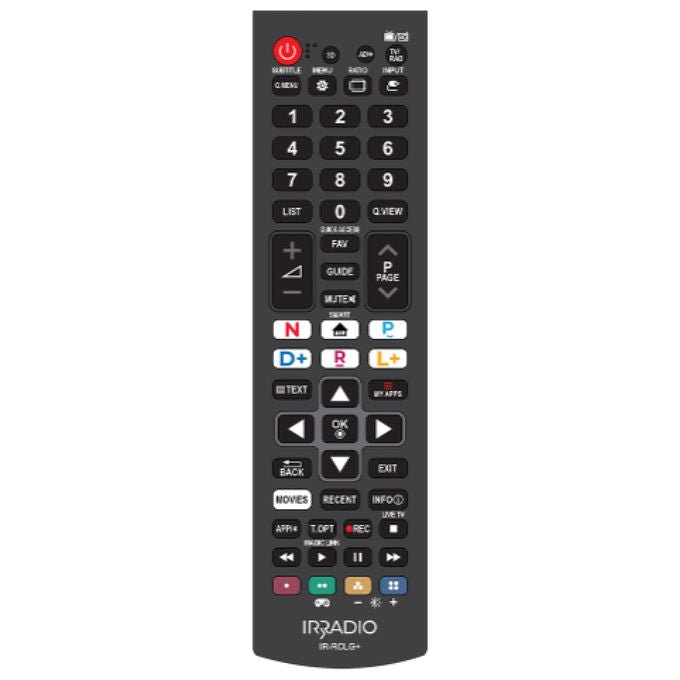 Irradio telecomando universale compatibile con tv e smart tv lcd-led LG, mod. IR-RCLG+, pronto all'uso, nero