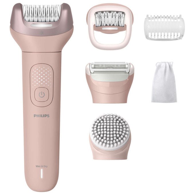 Philips epilatore series 9000 BRE718-00, wet and dry senza filo, 32 pinzette ceramica, 6 accessori, 60 min autonomia, rosa