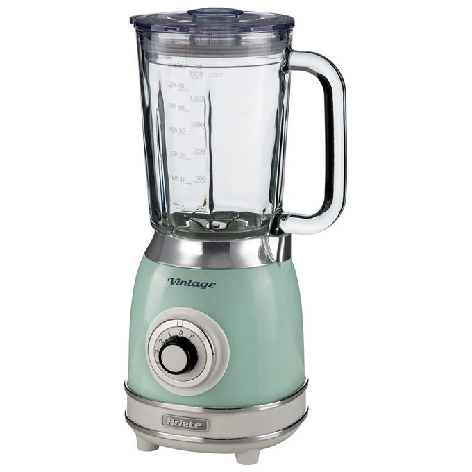 Ariete frullatore vintage 583, tazza in vetro 1,5 litri, 1000w, 4 lame acciaio inox, 4 velocita' e pulse, tritaghiaccio, verde