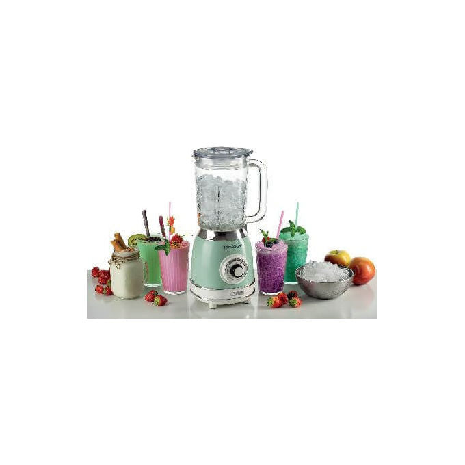Ariete frullatore vintage 583, tazza in vetro 1,5 litri, 1000w, 4 lame acciaio inox, 4 velocita' e pulse, tritaghiaccio, verde