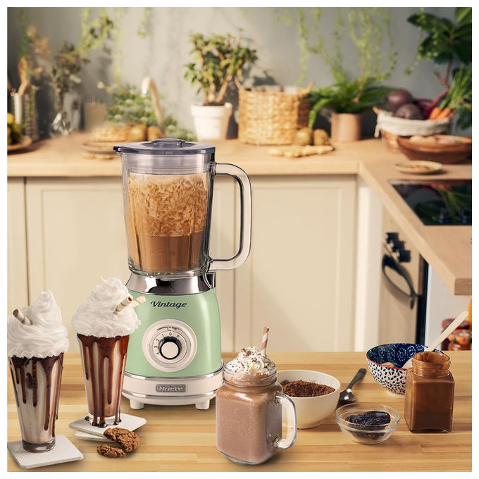 Ariete frullatore vintage 583, tazza in vetro 1,5 litri, 1000w, 4 lame acciaio inox, 4 velocita' e pulse, tritaghiaccio, verde