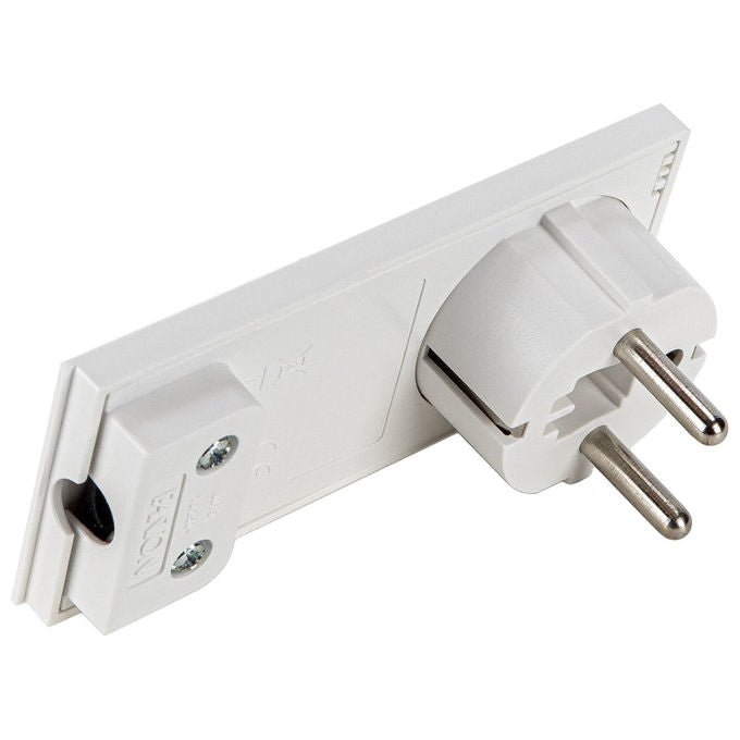 Fanton spina Schuko salvaspazio 2P+T 16A, smontabile angolata, modello Clock 80150, bianco, 250V, IP20