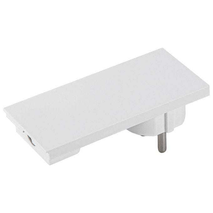 Fanton spina Schuko salvaspazio 2P+T 16A, smontabile angolata, modello Clock 80150, bianco, 250V, IP20