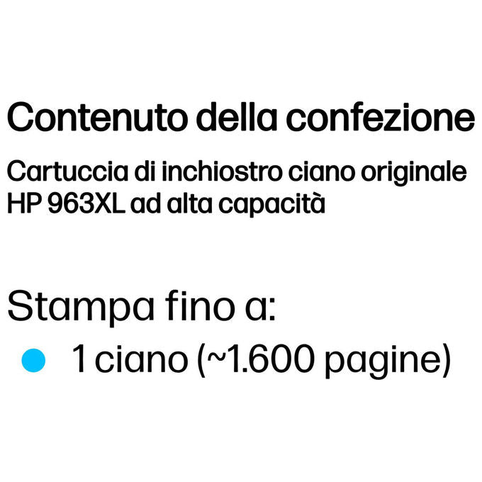 HP cartuccia inchiostro ciano 963XL, originale alta capacita', 1600 pagine, pigmento, compatibile OfficeJet Pro