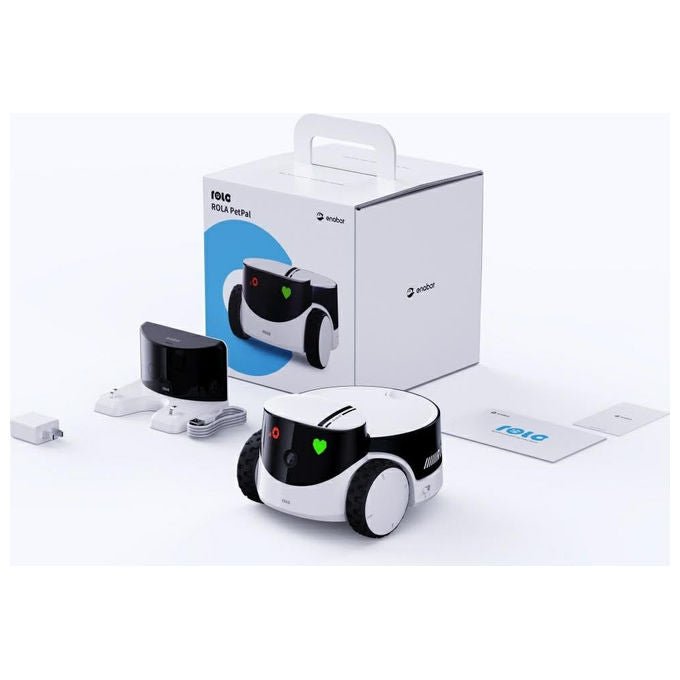 Enabot Rola Petpal, telecamera robot interattiva per animali domestici e bambini, Full HD, bianca