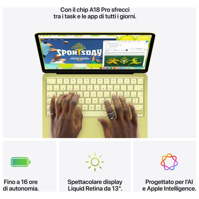 Apple MacBook Neo 13'', chip A18 Pro, cpu 6 core, gpu 5 core, 8GB memoria unificata, SSD 512GB, Touch ID, rosa pastello
