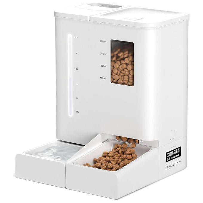 Carepet distributore automatico cibo e acqua 2 in 1 F03V, serbatoio 5L + 4L, programmabile 1-10 pasti, con telecamera e app, per cani e gatti