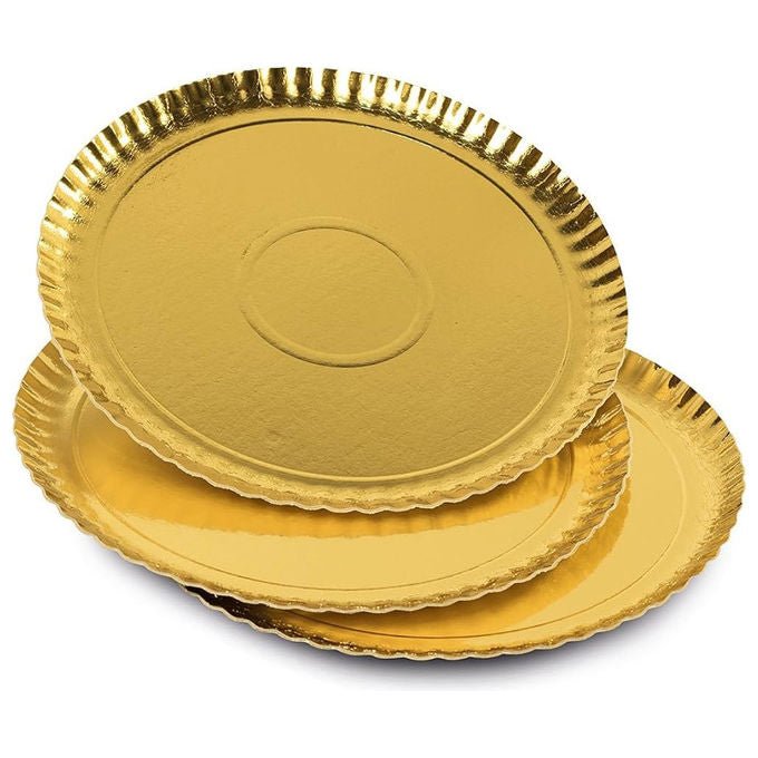 Guardini vassoi tondi monouso in cartoncino dorato, set da 3 pezzi, Ø 24 cm, per dolci e salati, linea Easy Bake