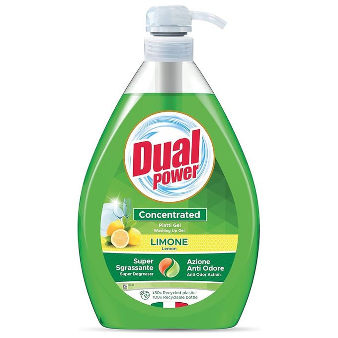 Dual Power detergente piatti gel concentrato ricarica limone, 900 ml, formula concentrata