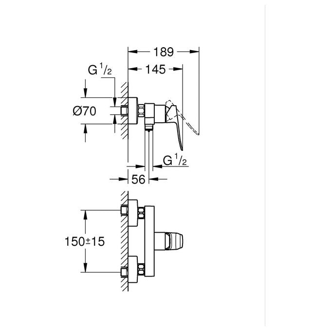 Grohe Dice miscelatore monocomando doccia a parete, cromo, cartuccia ceramica 35 mm, SilkMove, valvola ritegno, QuickSpanner