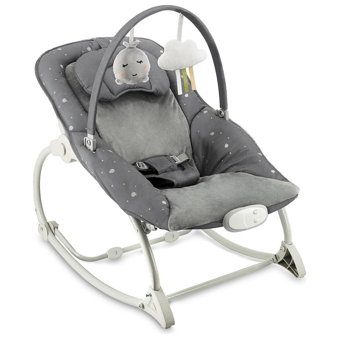 Momi Lapis sdraietta dondolo per neonati, fino a 12 kg, 8 melodie, 3 modalita' vibrazione, schienale 3 posizioni, grigio scuro