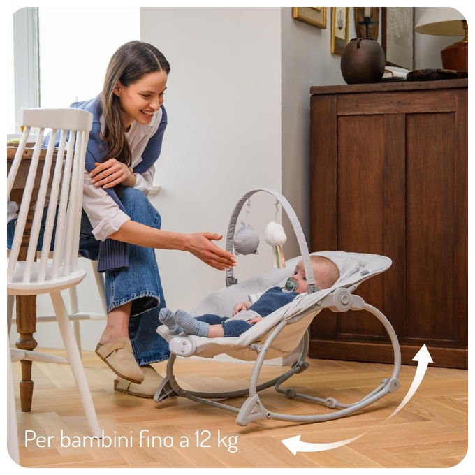 Momi Lapis sdraietta a dondolo neonati, fino a 12 kg, 8 melodie, 3 modalita' vibrazione, schienale 3 posizioni, grigio scuro
