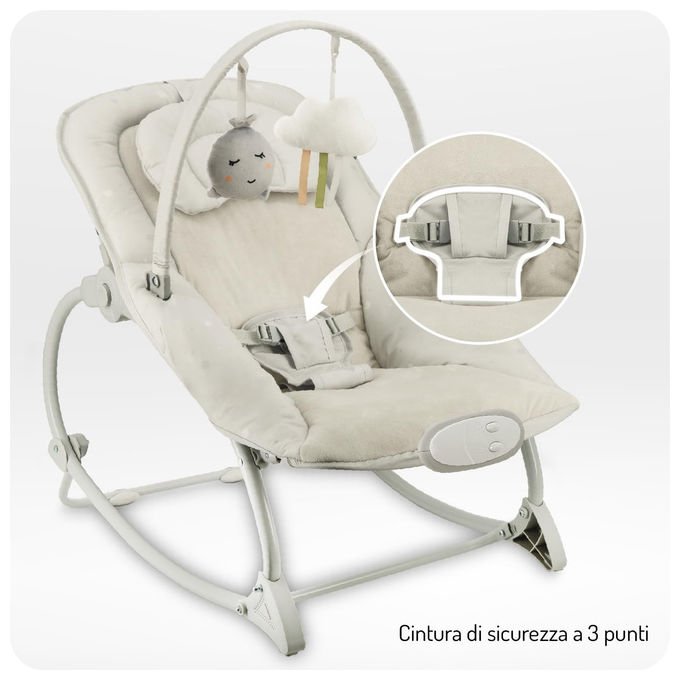 Momi Lapis sdraietta a dondolo neonati, fino a 12 kg, 8 melodie, 3 modalita' vibrazione, schienale 3 posizioni, grigio scuro