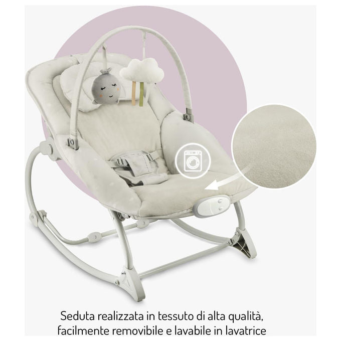 Momi Lapis sdraietta a dondolo neonati, fino a 12 kg, 8 melodie, 3 modalita' vibrazione, schienale 3 posizioni, grigio scuro