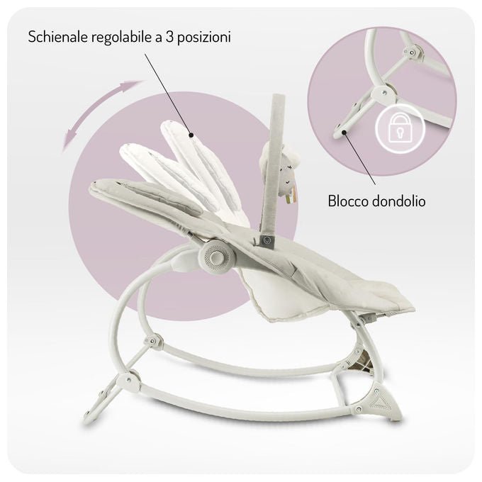 Momi Lapis sdraietta a dondolo neonati, fino a 12 kg, 8 melodie, 3 modalita' vibrazione, schienale 3 posizioni, grigio scuro