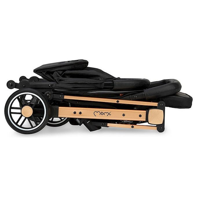 MoMi ESTELLE Passeggino Leggero pieghevole funzione trolley cinture 5 punti da 6 mesi fino a 15 Kg colore Nero