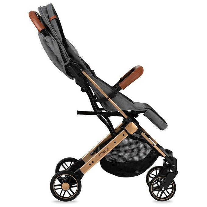 MoMi Estelle passeggino leggero pieghevole, telaio oro grigio, cinture 5 punti, sospensioni 4 ruote, da 6 mesi fino a 15 kg