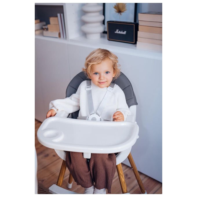 Momi Reki seggiolone pappa 3 in 1, cintura sicurezza 5 punti, vassoio rimovibile, 6 mesi 5 anni, grigio