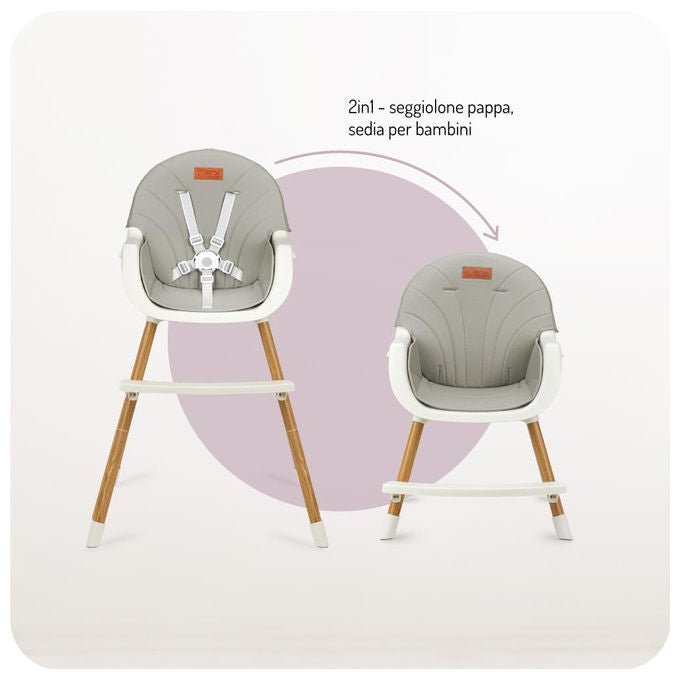 Momi Reki seggiolone pappa 3 in 1, cintura sicurezza 5 punti, vassoio rimovibile, 6 mesi 5 anni, grigio