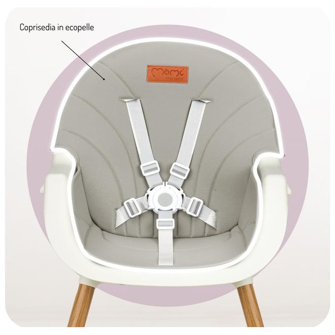 Momi Reki seggiolone pappa 3 in 1, cintura sicurezza 5 punti, vassoio rimovibile, 6 mesi 5 anni, grigio