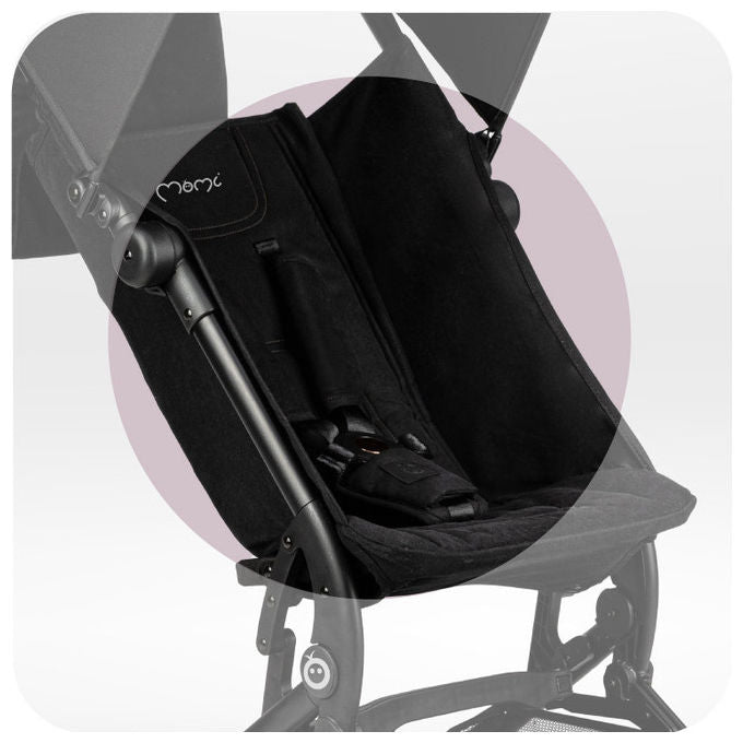 MoMi WOSP00033 Grace Passeggino da Viaggio Compatto Pieghevole telaio alluminio cinture 5 punti zaino incluso colore Nero
