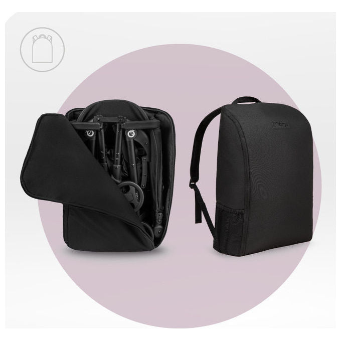 MoMi WOSP00033 Grace Passeggino da Viaggio Compatto Pieghevole telaio alluminio cinture 5 punti zaino incluso colore Nero