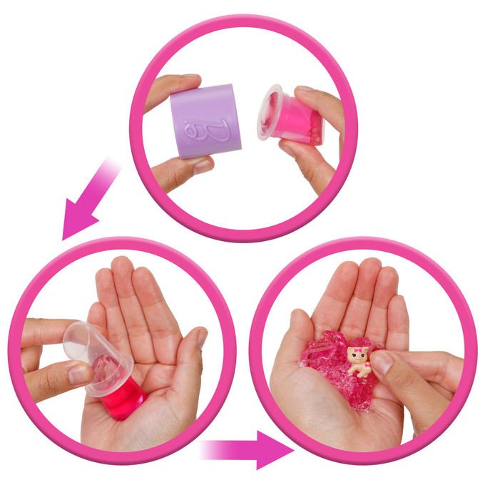 Barbie party unboxed bambola fashion, 10 sorprese, effetto cambia colore, slime con cucciolo, accessori glamour festa, JFY67