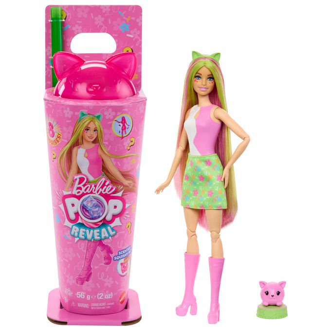 Barbie Pop Reveal bambola gattino, serie Shake, 8 sorprese, cucciolo profumato, accessori inclusi, JCN88
