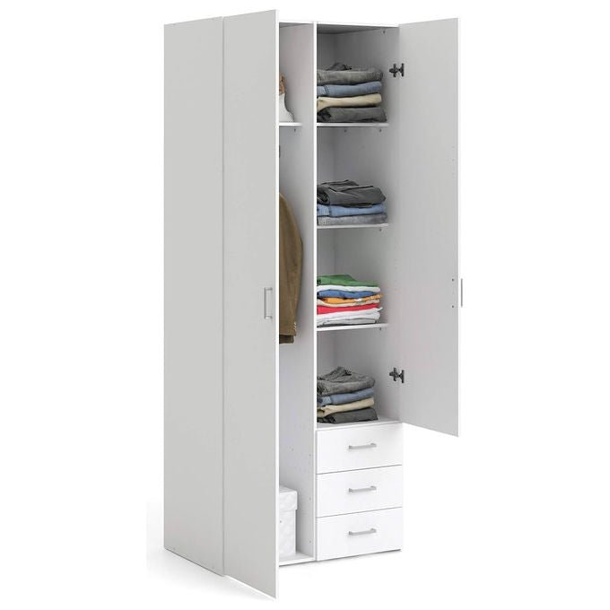 Tvilum armadio Space 2 ante e 1 cassetto, bianco, 79,4x170,4 cm, truciolato laminato, 3 ripiani regolabili