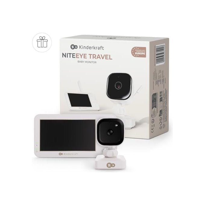 Kinderkraft Niteeye Travel baby monitor con telecamera, schermo 4,3'', senza wifi, visione notturna, audio bidirezionale, modalita' vox, bianco