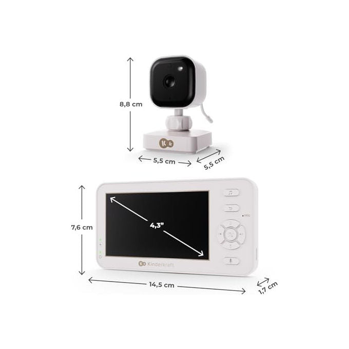 Kinderkraft Niteeye Travel baby monitor con telecamera, schermo 4,3'', senza wifi, visione notturna, audio bidirezionale, modalita' vox, bianco