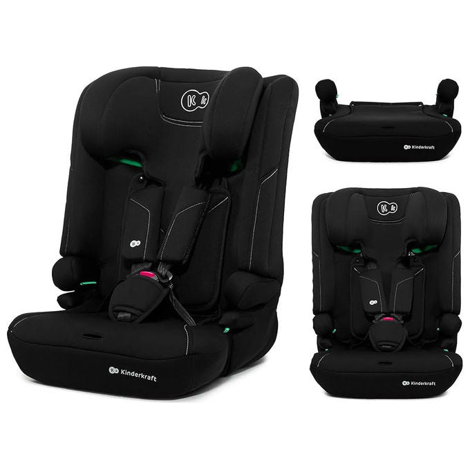 Kinderkraft i-comfy seggiolino auto i-size 3 in 1, 76-150 cm, 15 mesi-12 anni, easy grow system, h-guard, cintura 5 punti, grigio