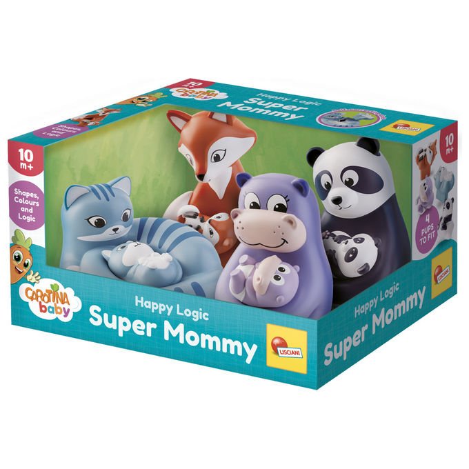 Lisciani carotina my first logic super mommy, gioco educativo ad incastri, 4 mamme e 4 cuccioli, sviluppo logica e manualita' fine, prima infanzia