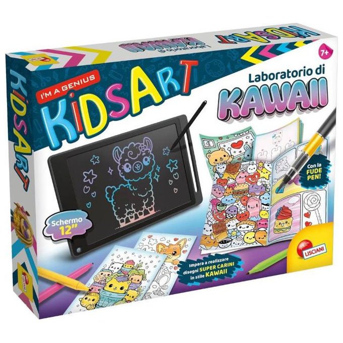 Lisciani giochi laboratorio di kawaii, kit disegno creativo, tavoletta lcd 12'', fude pen, quaderno, 6 pennarelli, 8-12 anni
