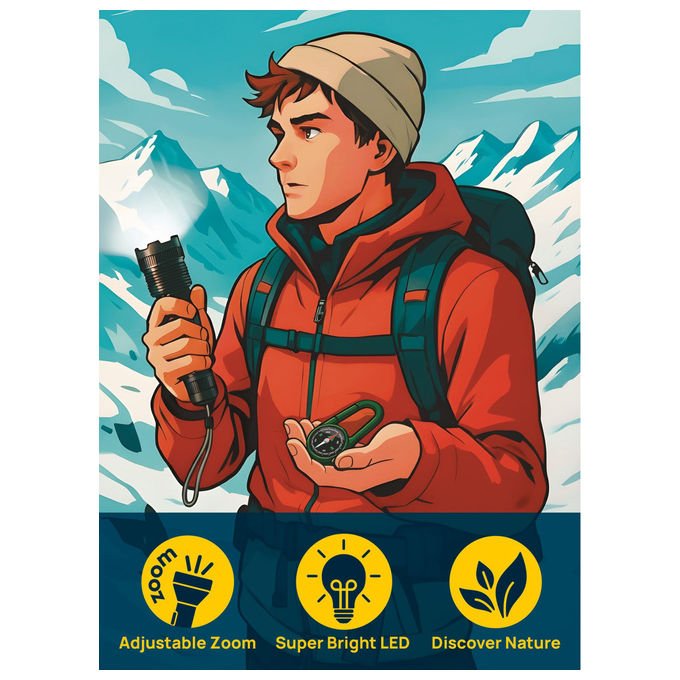 Lisciani kit avventura esploratore, torcia e bussola professionali, manuale illustrato, gioco educativo unisex, 5-12 anni