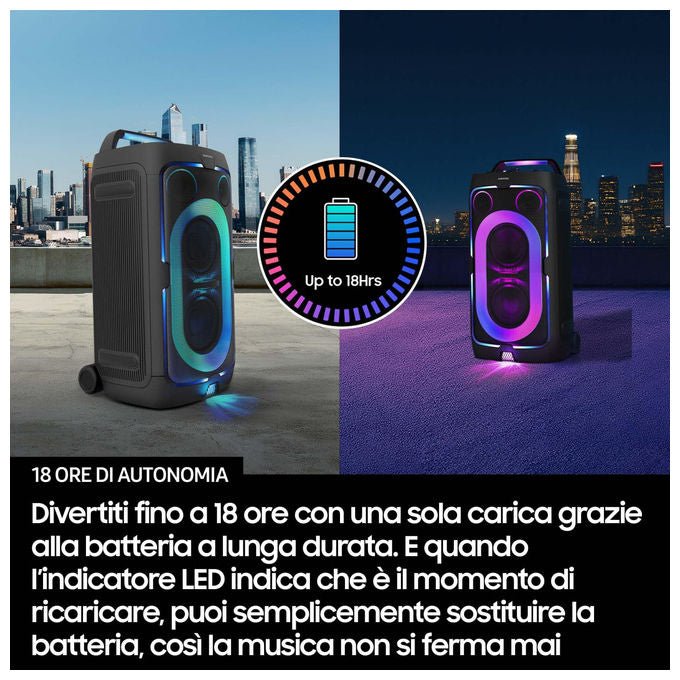 Samsung Sound Tower MX-ST50F, cassa bluetooth 240W, 18 ore autonomia, IPX4, Party Lights+, nero